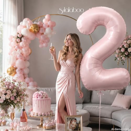 Image of 40 Inch Light Pink Number 2 Foil Big 0-9 Giant Digital Balloon | 2nd for Birthday Anniversary Graduation Decorations