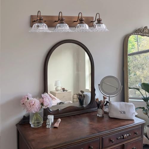 Image of EDISLIVE ORB 4-Light Vintage Vanity Light for Bathroom Bath Wall Light Fixture with Clear Flower Glass Shades 33.74 inch E26 Antique Wall Sconce for Bedroom Hallway Living Room Vanity Mirror