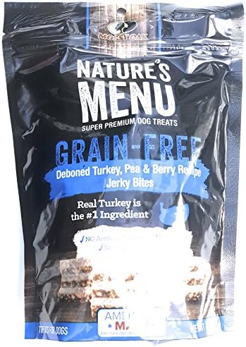 Natures Menu Super Premium Dog Treats Grain Free Deboned Salmon & Sweet Potato Recipe Jerky Bites 6oz American Made (Turkey)