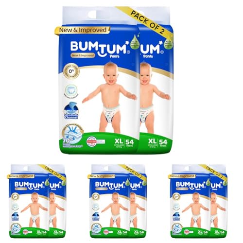 Image of Bumtum Baby Diaper Pants, XL Size, 108 Count, Double Layer Leakage Protection Infused With Aloe Vera, Cottony Soft High Absorb Technology (Pack of 8)