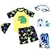 Produktbild RETON Jungen Badeanzug Bademode Rash Guard Shark Dinosaurier Print Sets mit verschiedenen Schwimm-Ausrüstung (Gelb Dinosaurier, X-Large / 6-7 Jahre)