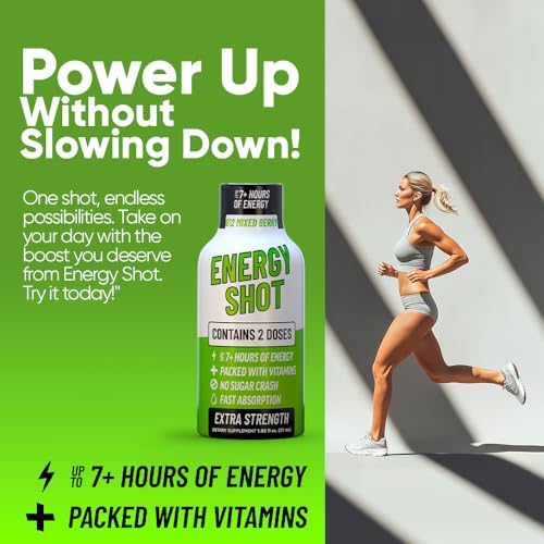 Image of B12 Mixed Berry Extra Strength Energy Shot 10 pk - 260mg Natural Caffeine B12 B6 - Energy & Vitality Support - 2 Servings Sugar Free Zero Calorie Green Tea B-Vitamins Electrolytes Vegan - 1.93 fl oz