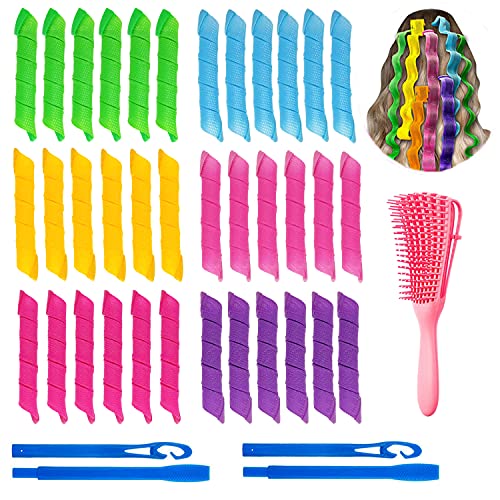 38pcs Hair Curlers Spiral Curls Styling Kit, Christmas Hair Curlers Heatless, Hair Curlers No Heat,Hair Spiral Curlers,Wave Styles with 2 Pieces Styling Hooks for Women Short Hair(11.8 Inch)