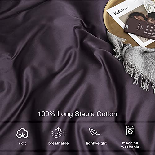 Image of EAVD Solid Color Dark Purple Duvet Cover Queen Soft 100% Cotton Purple Bedding with 2 Button Pillowcases Luxury Modern Style Purple Comforter Set with Zipper Closure(NO Comforter)