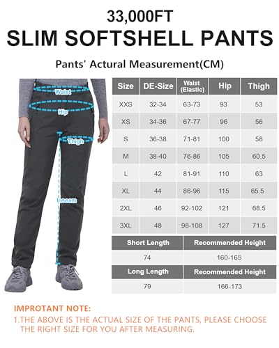 33,000ft Wanderhose Damen wasserdichte Winddichte Thermohose Softshellhose Warm Gefüttert Outdoorhose Winter Skihose Snowboardhose Atmungsaktive Schnelltrocknende Trekkinghose, Dunkelgrau L