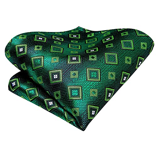 Image of Dubulle Mens Green Checks Floral Silk Tie for Men Striped Necktie and Pocket Square Cufflinks Set Wedding Business