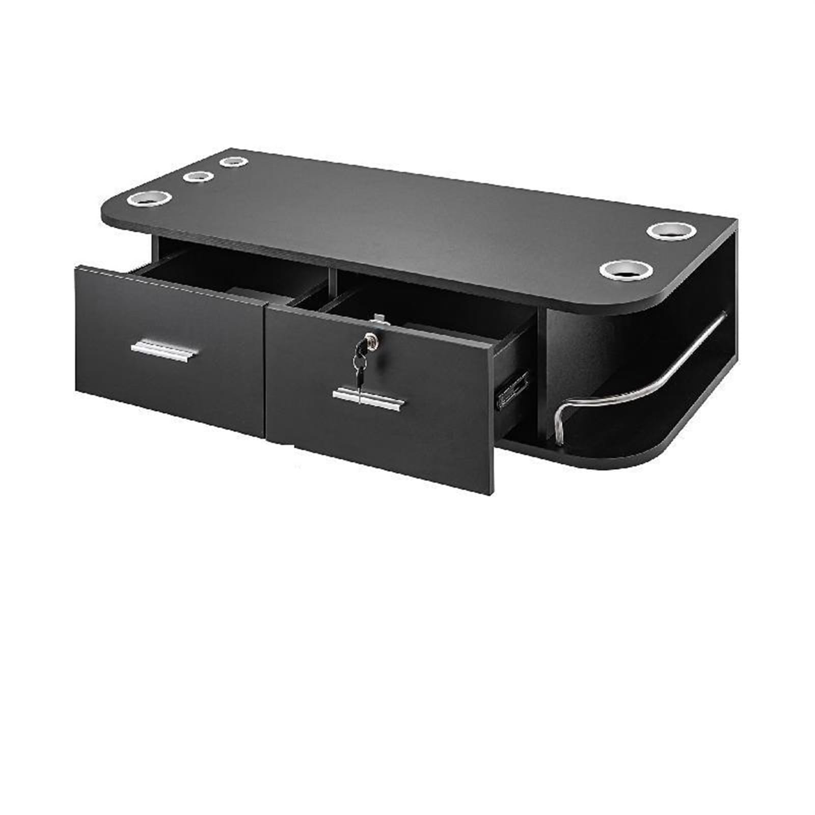 White Wall Mount Styling Station Classic Locking 2 Drawers Storage Beauty Salon Container 5 Hair Dryer Holes Locking Cabin(White)