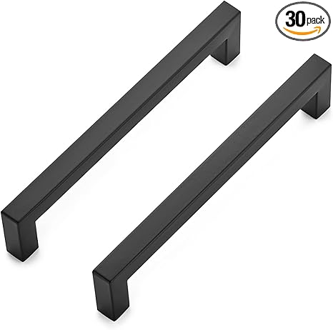 Ravinte 30 Pack 6-1/4 Inch Kitchen Square Cabinet Handles Matte Black Stainless Steel Drawer Pulls Hardware