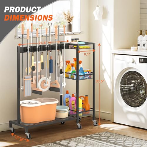 Broom-Holder-with-Cleaning-Supplies-Organizer-Broom-Closet-Storage-Cabinet-with-Cleaning-Caddy-Cleaning-Cart-with-Mop-Hanger-Gripper-Rack-HooksJanitorial-Housekeeping-cartLaundry-Room-Organization