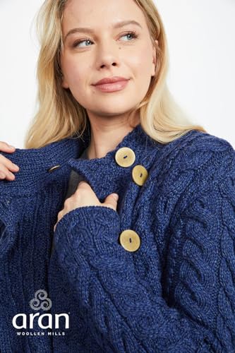 Image of Aran Woollen Mills Louisburgh Women's Asymmetrical Irish Cardigan, 100% Super Soft Merino Wool, Authentic Irish Knitwear