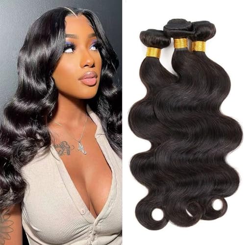 Tissage Naturel Cheveux Humain Ondulé Body Wave Meches Weave Tissage Bresilien en lot Cheveux Humains Naturels Vierges Unprocessed Human Hair Extensions Bundles Noir...
