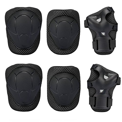 g-i-Mall Infantil Pad Set con Rodilla Codo y Guantes Negro Negro