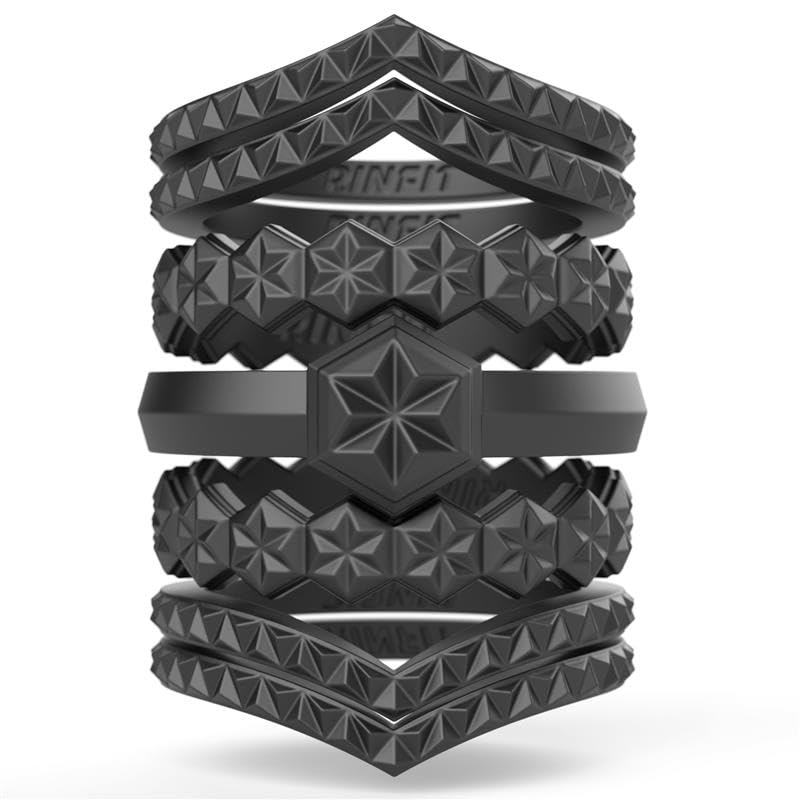 Rinfit Silicone Rings for Women - Rubber Wedding Bands - Thin and Stackable Bridal Ring Sets (Set of 7)