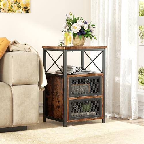 Image of VECELO Night Stand, End Side Table with Storage Space and Door,Modern Nightstands for Living Room,Bedroom,Rustic Brown
