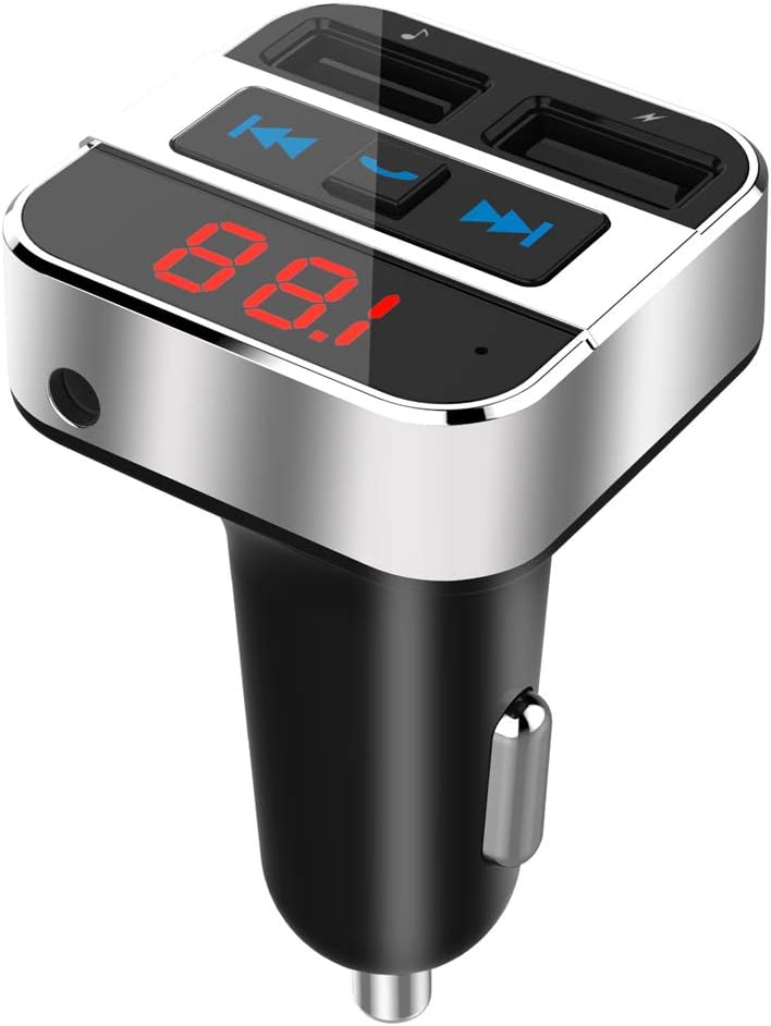 Uekars FM transmitter Bluetooth 4.2, Type-C PD3.0 & 5V/2.4A Wireless Fast Car Charger Radio Adapter,Bluetooth Fm Car Music Player with Hands Free, Voltage Display, AUX-Out, Siri Google Assistant