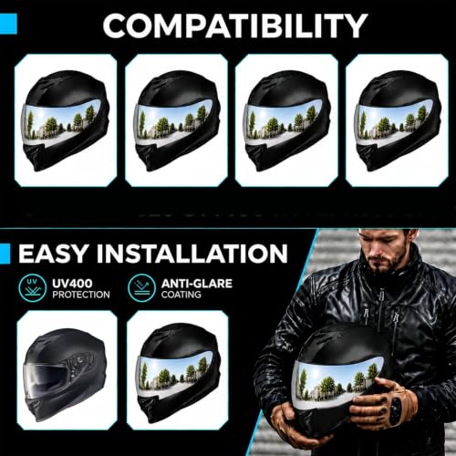 Image of PSLER Helmet Visor for R420 - R420 Helmet Visor Helmet Face Shield Helmet Accessories Replacement for R420,Silver-Mirror