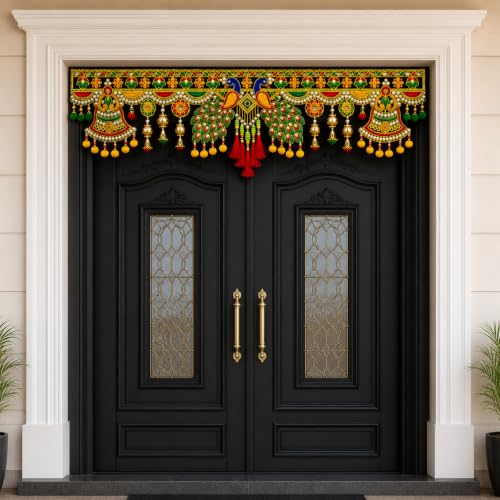 Handmade Peacock Door Toran with Bell, Mirror Work & Tassels | Tr...
