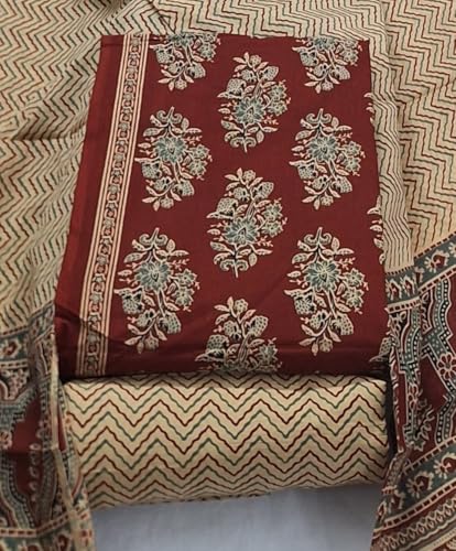 Image of DRAVINAM Trends Women's Premium Cambric Cotton Jaipuri Printed Unstitched Salwar Suit Dress Material with Mulmul Cotton Dupatta