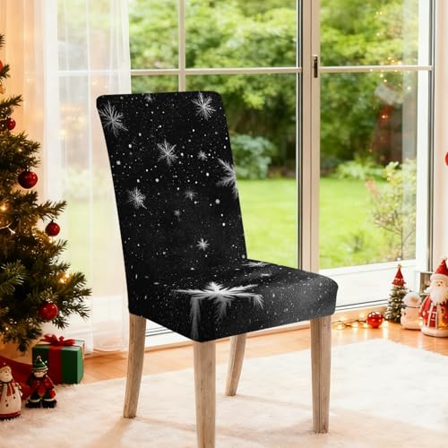 Image of Nuxovilar 4PCS Snowflake Pattern Minimalist Stretch Chair Covers | Stretch Slipcover Minimalist Protector Snowflake Wrap Seat Guard Dining Room Home Cafe Party (Snowflake Pattern)