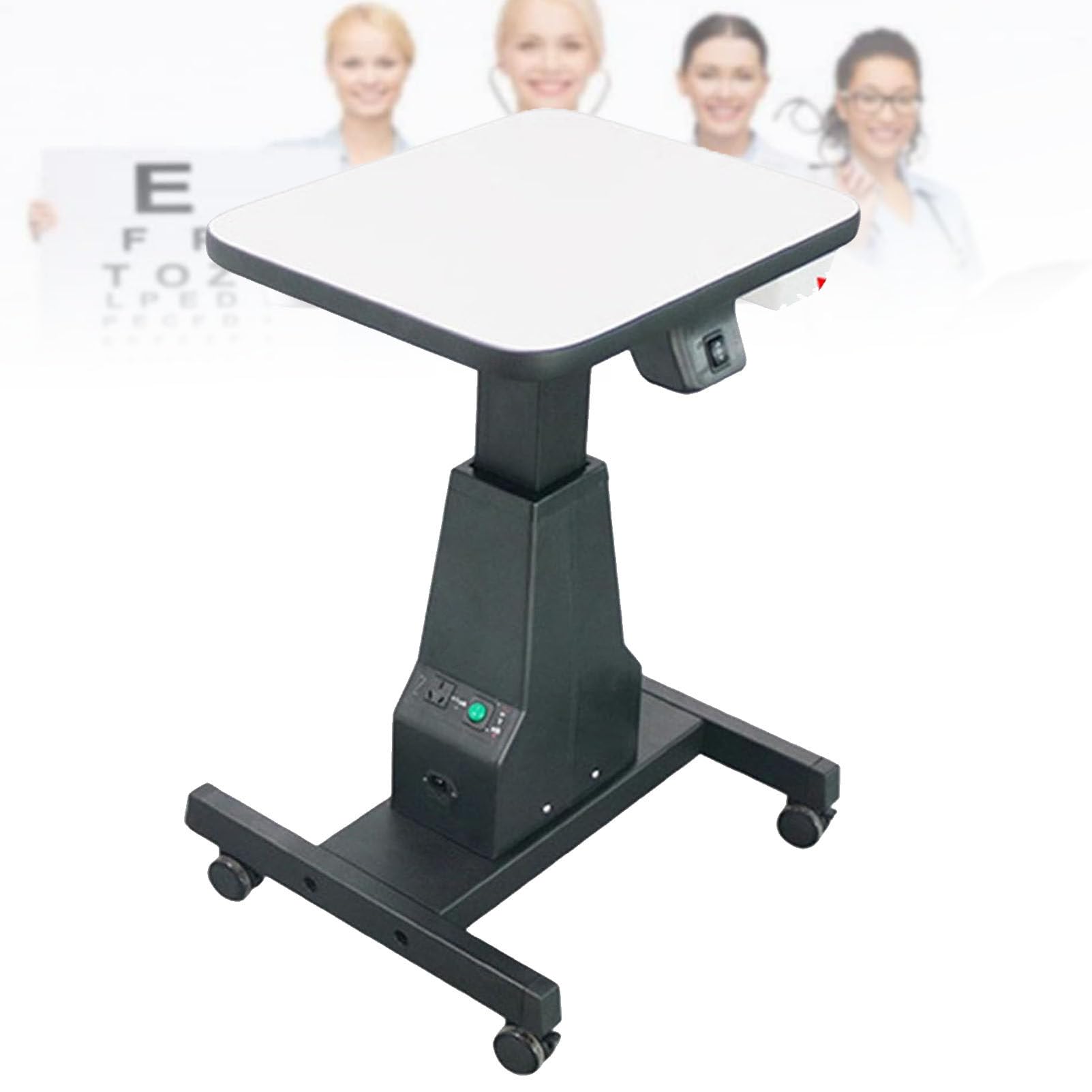 Tavolo elevatore elettrico per optometria, altezza regolabile 65-82 cm, supporto da lavoro motorizzato con cassetto, bianco