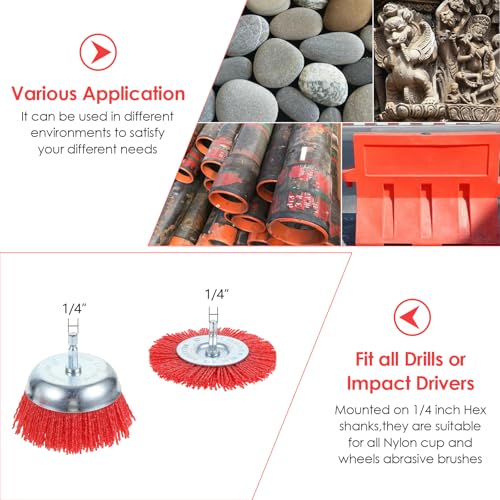 Image of 10 Pack Wire Cup Brush Nylon Filament Abrasive Wire Brush, Twisted Knotted Cup Brush for Grinders, with 1 /4 Inch Hex Shank for Heavy Cleaning Rust, Stripping and Abrasive, for Angle Grinder