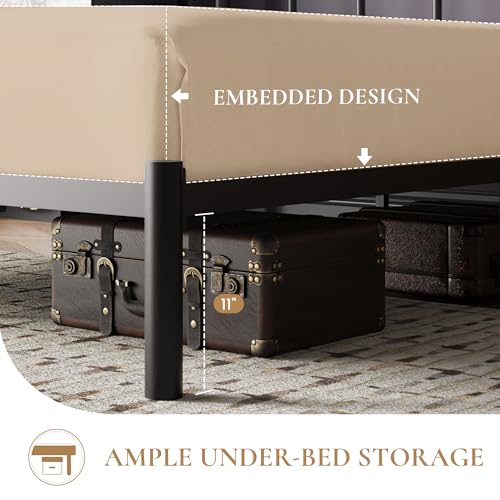 Image of SHA CERLIN Twin Size Metal Platform Bed Frame with Victorian Vintage Headboard /Under Bed Storage /No Box Spring Needed /Easy Assembly /Noise Free /Mattress Foundation /Black
