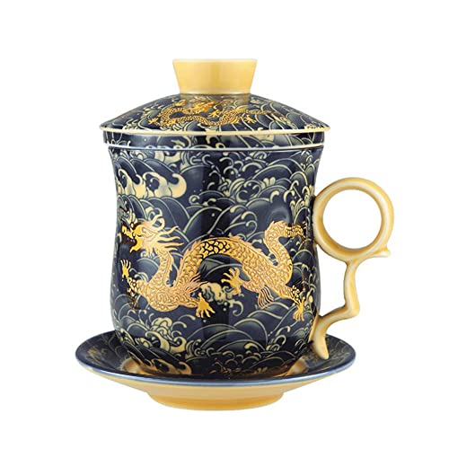 Taza de té chino Jingdezhen yesTGE con diseño de dragón y filtro de cerámica para oficina