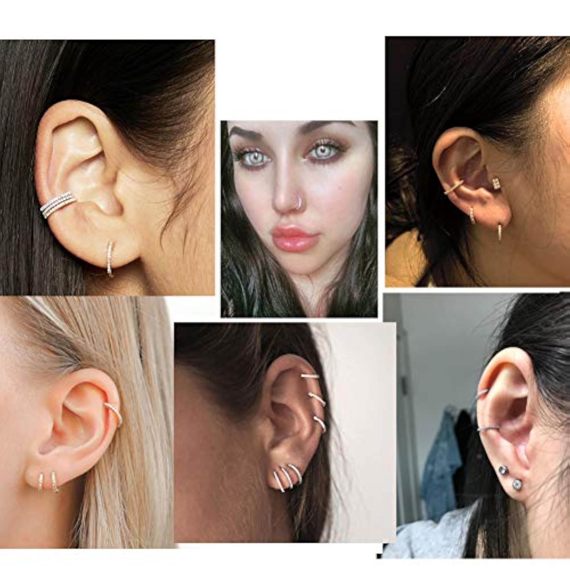 Gold Hinged Segment Earring Hoop with Clear CZ