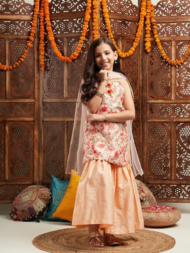 Image of Pspeaches Girls Floral Printed Regular Kurta With Sharara & With Dupatta
