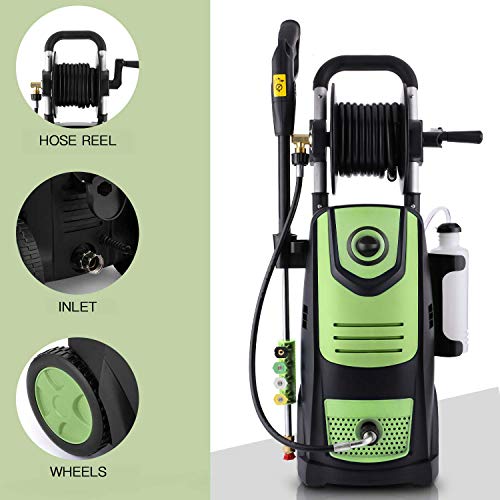 Suyncll 3800 PSI 2.8GPM Electric Pressure Washer Electric Power Washer with Soap Bottle and Hose Reel (Green) - Thumbnail 5