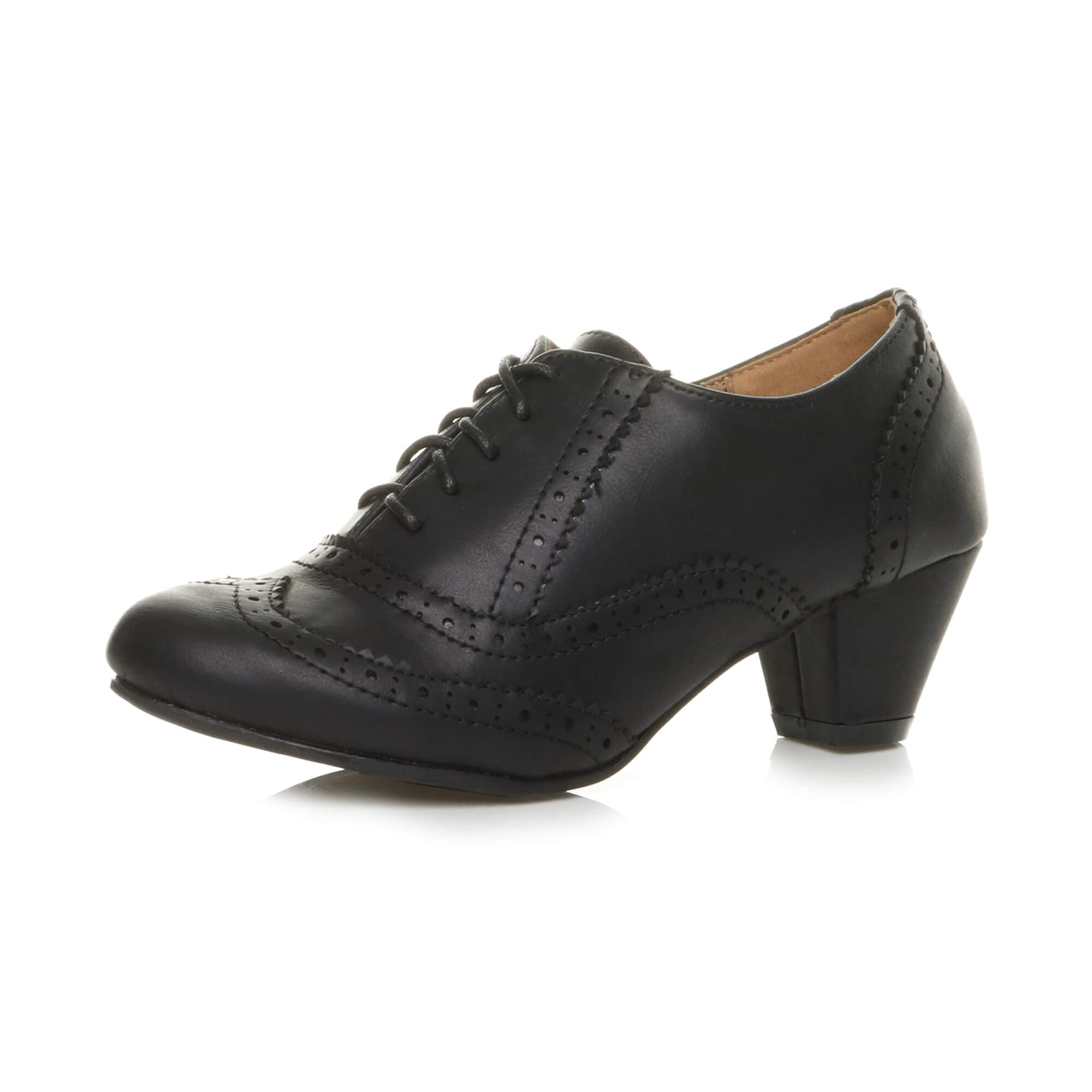 AJVANI Womens mid low block heel lace up comfort rubber sole brogue ankle shoe boots booties size