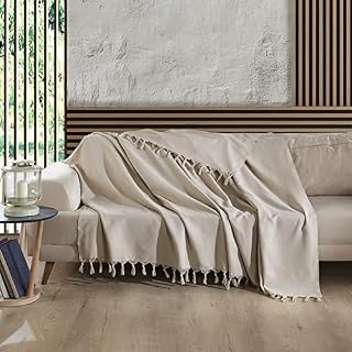Milam London 100% Cotton Large Throw For Sofas | Beds | Settees | Bedspread Double Size | Large Blanket For Beds | 200 x 230 cm Beige