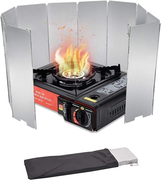 Conery Aluminum Camp Stove Windshield, 10 Plates Folding Gas Stove Windshield for Camping, Hiking, Picnic, Cooking
