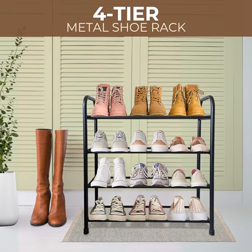Image of Abja Novelties Shoe Rack, Shoe Shelf Storage Organizer Heavy Duty Metal Free Standing Shoe Rack (Black, 4 Tier - Fixed Size)