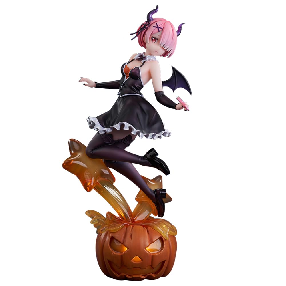 Tongyundacheng Anime Rem and Ram Figure Cute Manga Girl Action Figure Halloween Pumpkin Base Collectible Desktop Ornaments Anime PVC Decoration Gifts for Fans
