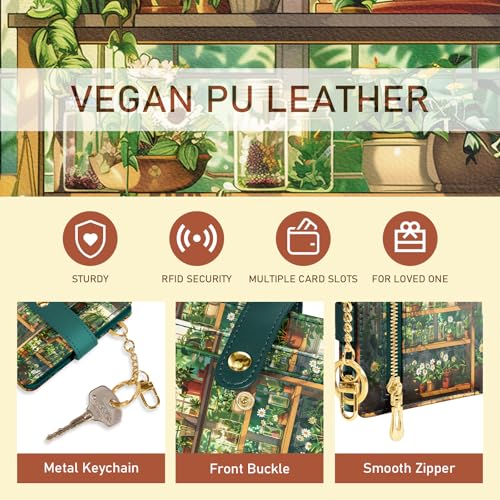 Image of Jogjam Plants Flower Pots Rfid Girls Girly Teen Wallet, Small Slim Thin Compact Travel Credit Card Women Wallet, PU Leather Bifold Cash Zipper Coin Pocket ID Window for Female Ladies Gifts