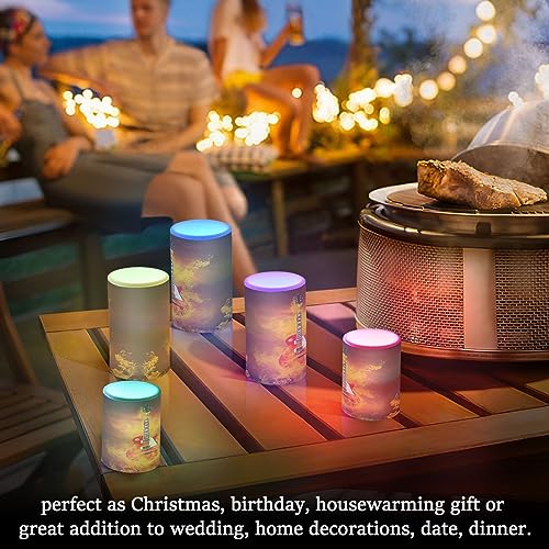 Image of Flickering Flameless Candles, Rock Guitar in Fire Flames LED Candles with Remote Timer, Set of 2 Battery Operated Candle for Valentine Wedding Birthday
