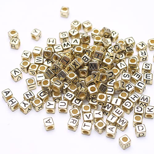 HERZWILD Letter Beads for Threading Approx. 1000 Pieces 6 x 6 mm Letter Beads Square Craft Beads Letters A-Z Beads for Jewellery Crafts (Gold-A) - Image 3