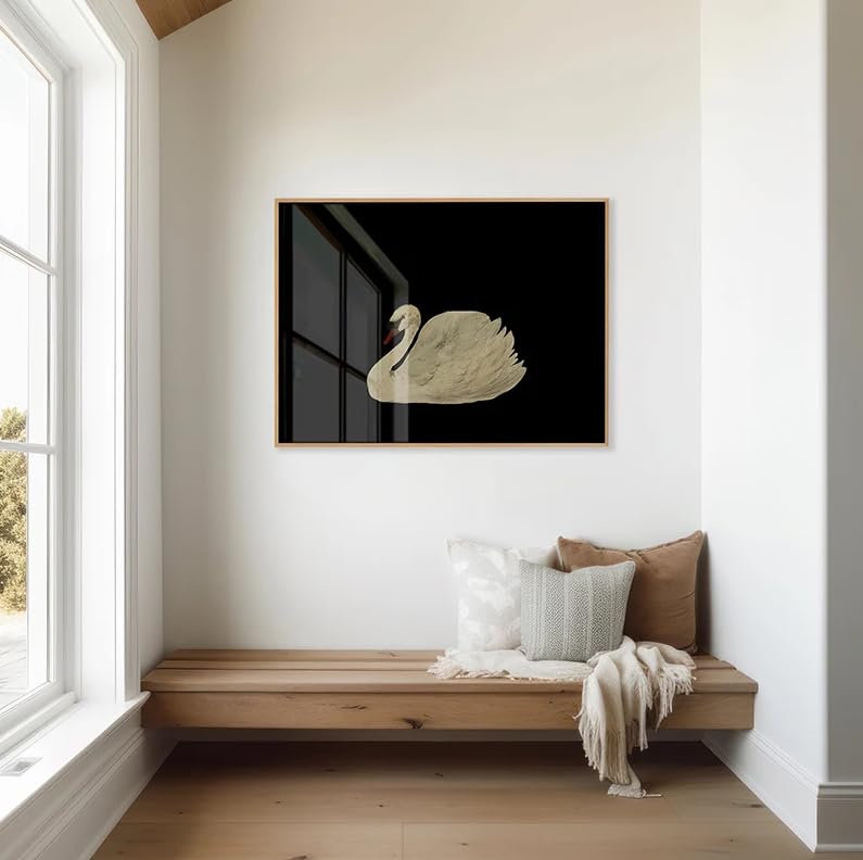 Tableau aquarelle cygne vintage déco murale minimaliste 60x90 salon et chambre