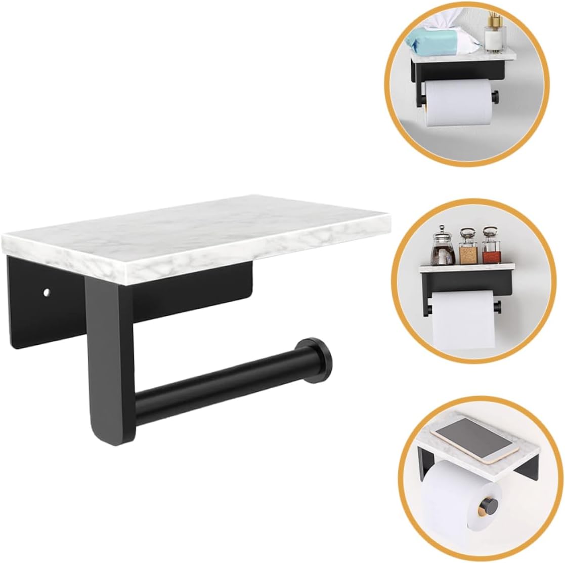 Stainless Steel Marble Toilet Paper Holder Shelf Elegant Wall Mount Bathroom Paper Rack for Storing Napkins and Toiletries Easy Installation Finish