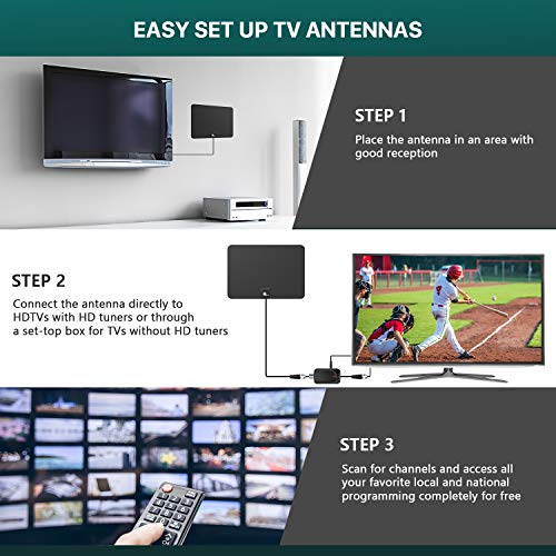 Tv Antenna,Digital Indoor Hd Tv Antenna With Amplifier Signal Booster Up To 200 Mile Range- Support 4K 1080P Fire Tv Stick And All Tvs-17Ft Coax Hd Tv Cable/Ac Adapter #TOP2