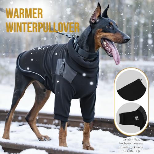 OneTigris Hundepullover, Hundemantel Fleece mit Beinschlaufe und Geschirrloch, Praktisch für die Ausscheidung, Rollkragen Strick Pullover, Recyceltes Polyester, Stretch Hundejacke, S, 8.5-12.5kg