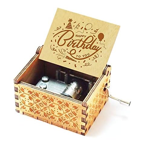 Evelure Happy birthday Wooden Music Box, Antique, Hand Carved, Wood, Home Decoration, Gift Idea for Children (Word) Cover