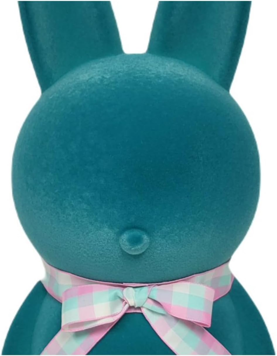 Easter Flocked Bunny Decor with Ribbon – Spring Decoration (Greenish - 16 inch)