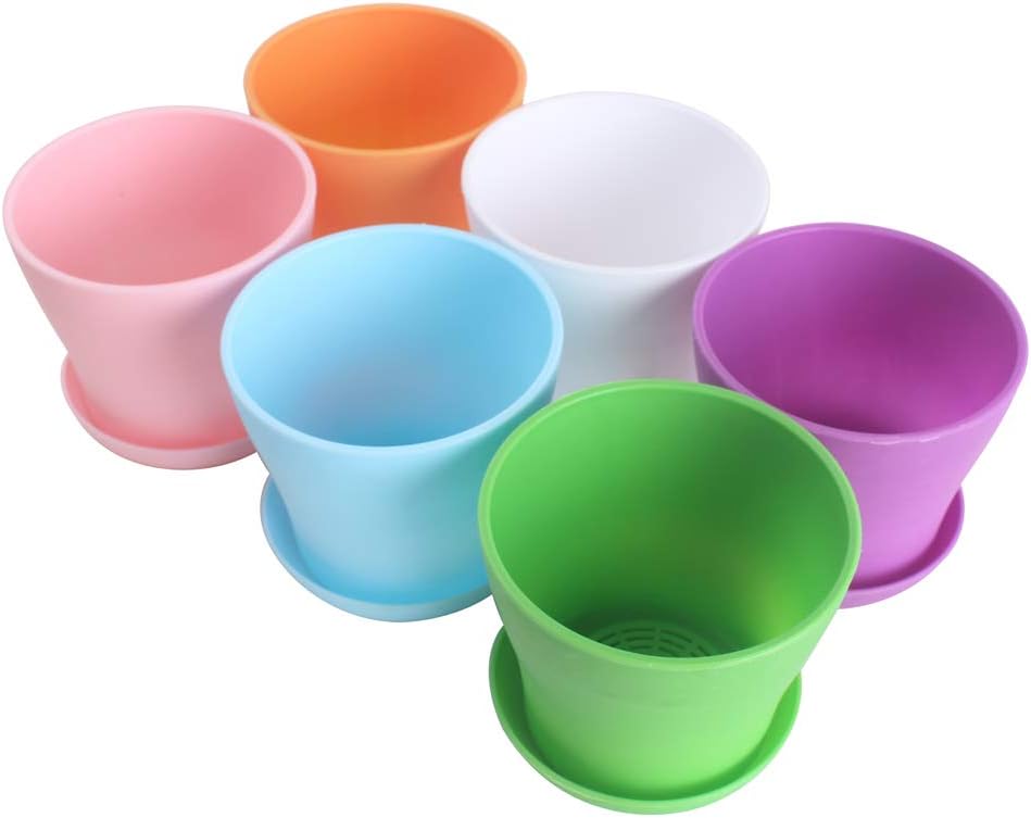 WARMBUY 6 Pack Colorful Round Plastic Plant Pots with Saucers
