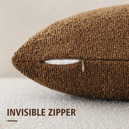 Image of Foindtower Pack of 2 Textured Boucle Throw Pillow Covers Accent Solid Decorative Lumbar Pillow Cases Cozy Couch Cushion Case for Chair Sofa Bedroom Living Room Home Decor 12x20 Inch Hazel Brown
