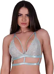 Sutiã sem Bojo Strappy de Renda Gladiador Tirinhas Cecília cor:Verde;tamanho:M