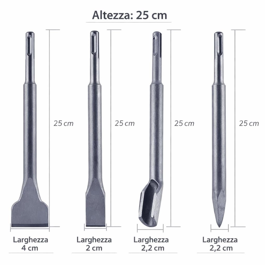 Topolenashop Set Da 4 punte da trapano SDS-Plus, punte per trapano con mezzi punta e punta piatta per mattoni, cemento, pietra, calcestruzzo e muratura, accessori per martello perforatore VHT02652