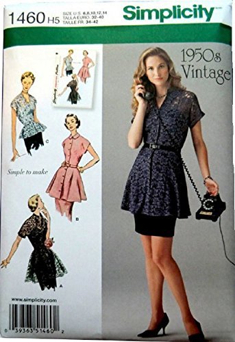 Simplicity 1950 s Vintage Pattern 1460 Misses Vintage Style Tunic and Peplum Blouse Size 6-8-10-12-14