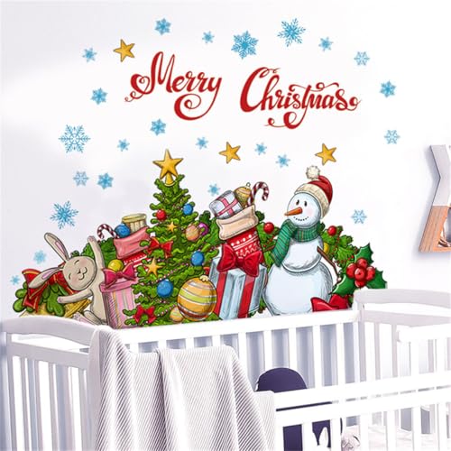 WOHAHA クリスマス ウォールステッカー Merry Christmas 青い 雪の結晶 星 カラフルなボール クリスマスツリー 雪だるま かわいい ウサギ クリスマス 飾り ウォールシール リビング 寝室 男の子 女の子 子供部屋 ステッカー 保育園 DIY ウォールデコ 防水 剥がせる すてっかー 壁に貼る こども 部屋 christmas wall sticker decoration [3]